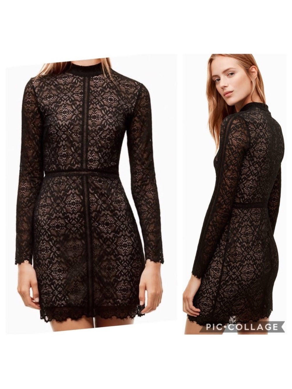 New Wilfred Aritzia Black Lace Long-Sleeve Mini Dress